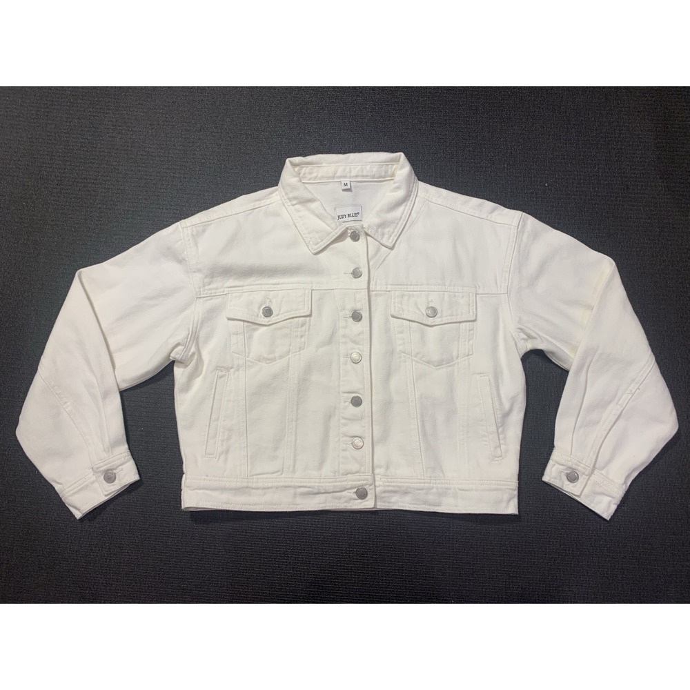Judy Blue Denim Jacket Womens Medium White Button Up Cotton Denim Pockets‎